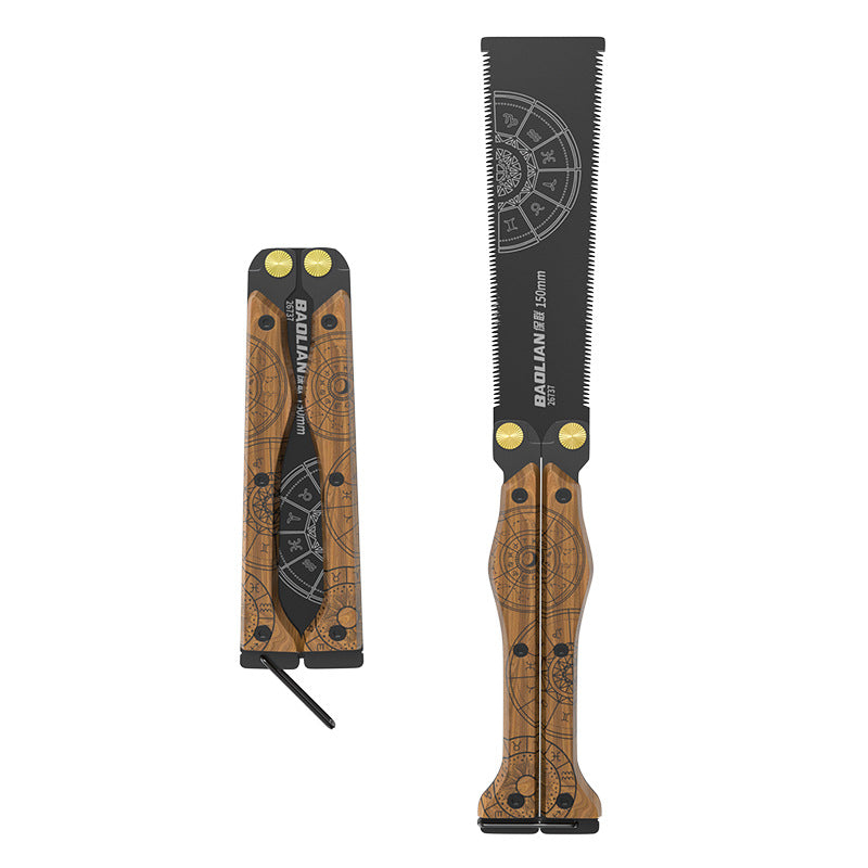 Baolian Totem Butterfly Saw Double-sided Wooden Handle Folding High Toughness Fast Labor-saving Sawing Tools Portable Hand Saw