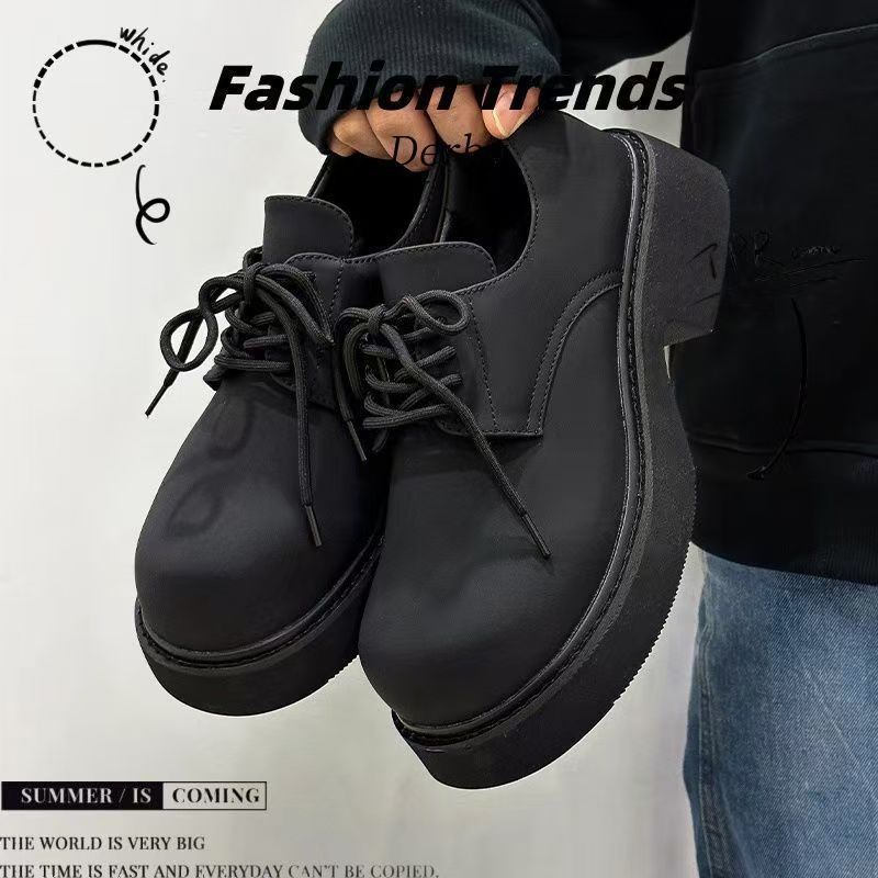 2025 spring new big toe derby men's shoes thick sole hong kong style niche styletrendycasual leather shoes men's workwear shoes trendy