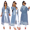 Black girl denim outwear women's autumfashion version new arrival blue hole washed looselong sleeves denim coat