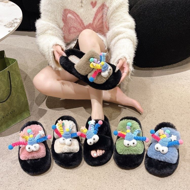 Thick solefashion furry slippers for women outwear2025new arrivalfall and winterfor homehome fairy cotton slippers ins trend
