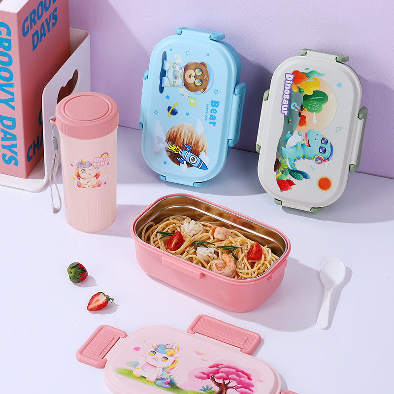 Cartoon 304 stainless steel lunch box - microwaveable, divided, leak-proof, portable student lunch container