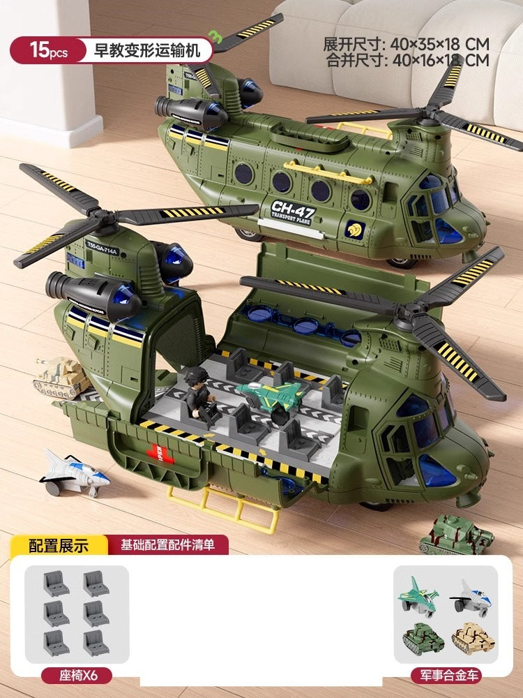 Extra-large helicopter military transport plane early education story machine children's alloy inertia car boy's toy