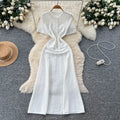 French chic dress for women, spring  new collection, high-end socialite style, beaded round neck, cinched waist, knitted maxi dress