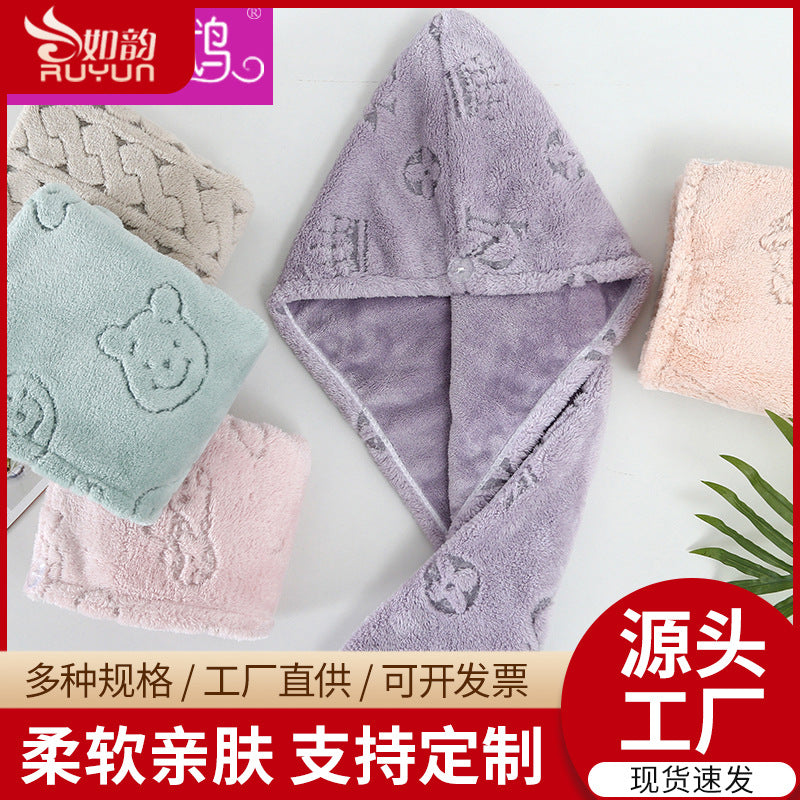 Coral fleece hair drying cap - quick absorption, soft & gentle, fast drying, perforated floral design, women's head wrap - wholesale