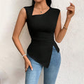 Amazon cross-border women's fashion: european and american elegant style t-shirt,  spring/summer new arrival, asymmetrical neck, slim-fit cropped solid color top