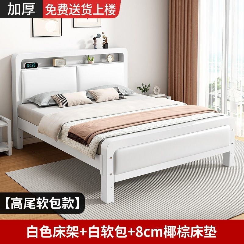 Wrought iron bed double bed for home bedroom kids small apartment single thickened reinforced iron frame bed soft package for rental room