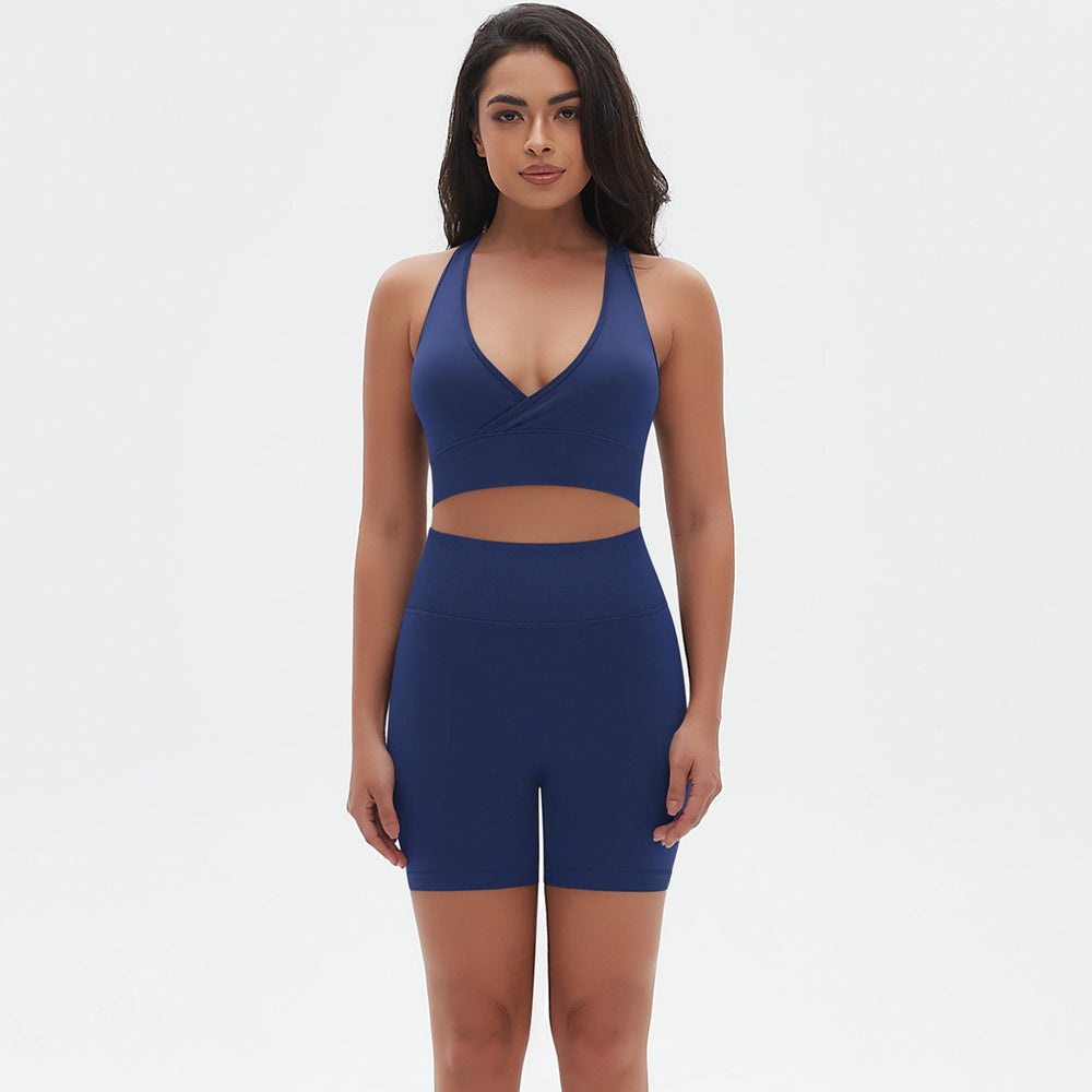New quick-dry racerback sports bra and high-waisted butt-lifting tight shorts workout set - seamless yoga outfit for women (european & american style)