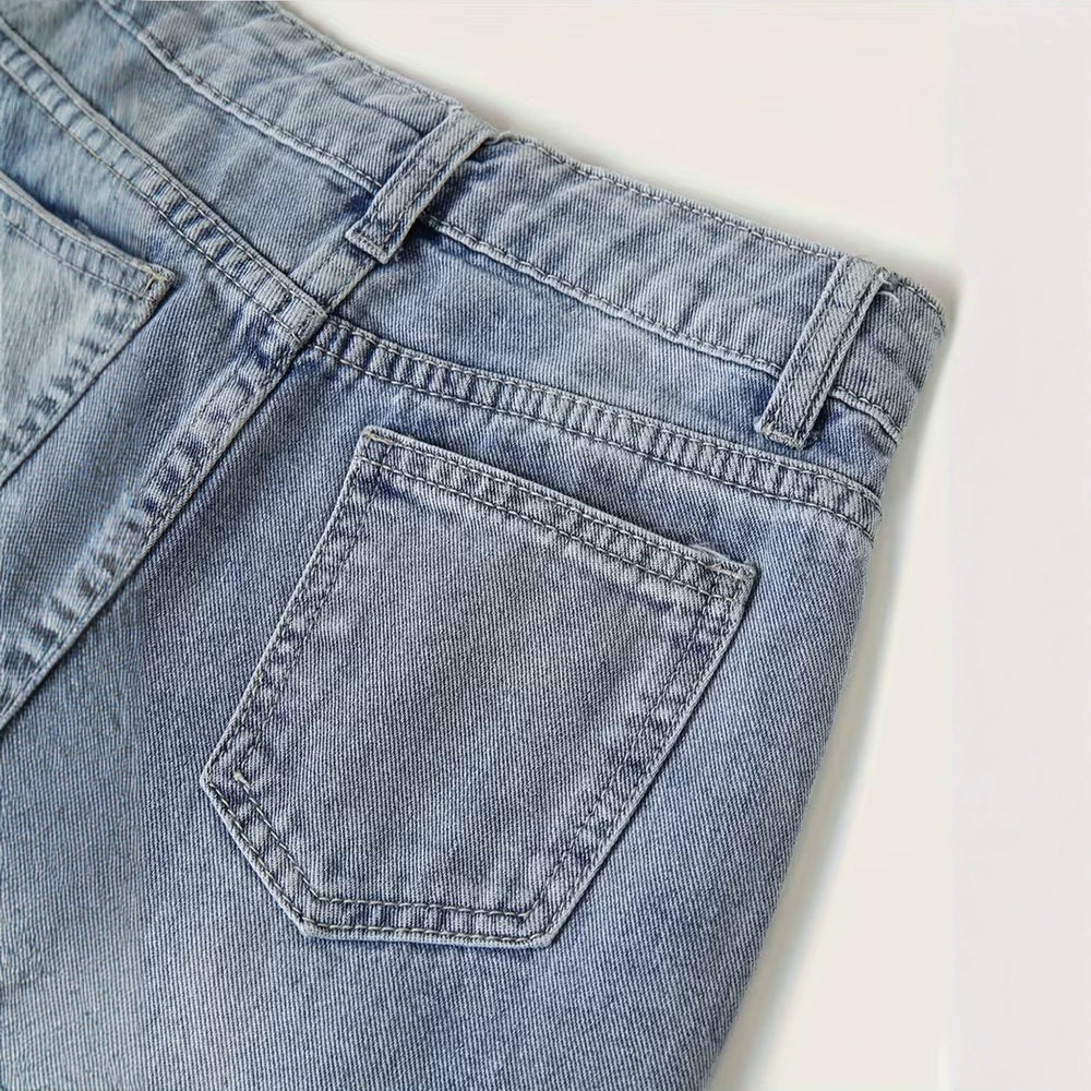 girls' spring/autumn denim pants: new styles for mid-to-large children, loose-fit casual straight-leg trousers, stylish and versatile wide-leg pants for kids