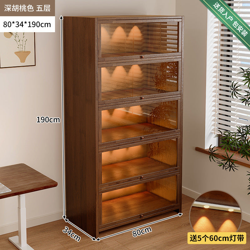 Solid wood dust-proof bookcase integrated against the wall Walnut color storage cabinet Locker Floor storage cabinet Household bookshelf