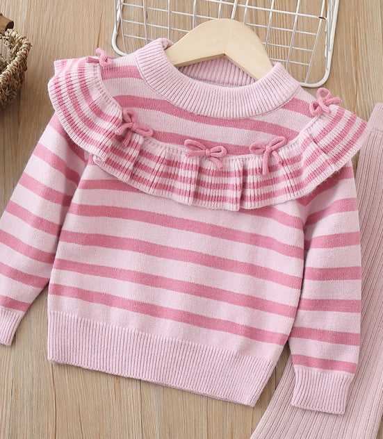 Girls' knitted sweater two-piece set -  autumn/winter new collection - baby girl striped pants outfit