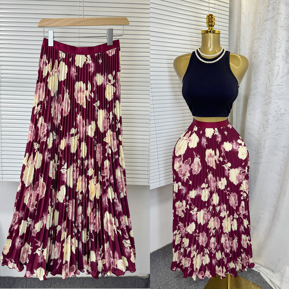 New arrival elastic waist high waist floral sweeteasiest for match a-line skirt women's medium longprintingpleated skirt