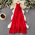 Beach vacation dress - women's alluring & ethereal halter neck ruffle chiffon fairy dress - french style sleeveless maxi dress