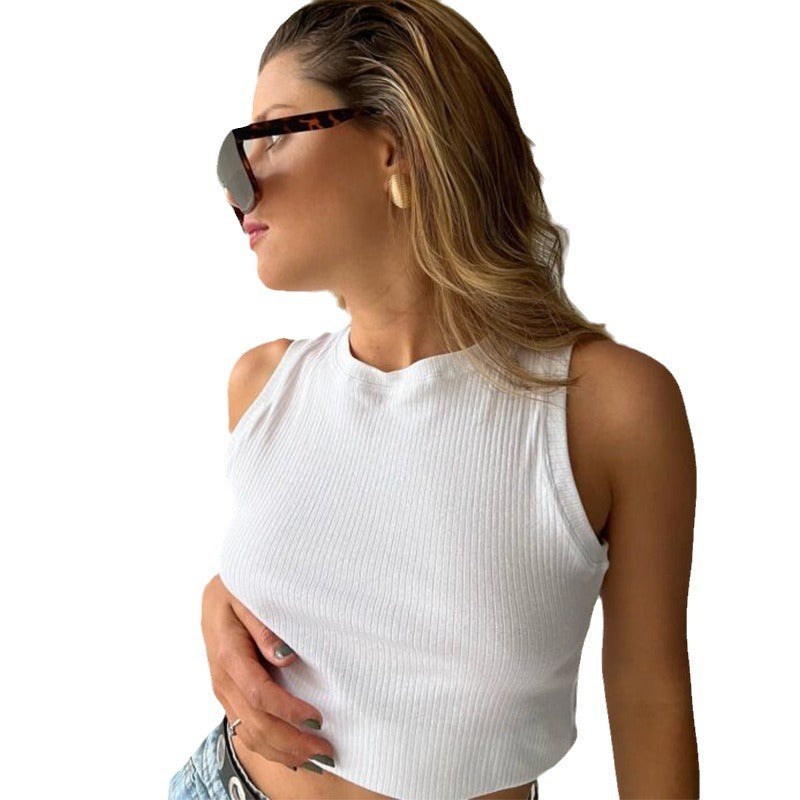 Hk3015 white tank top - european & american style, fresh, sweet, sexy, round neck tank top for export