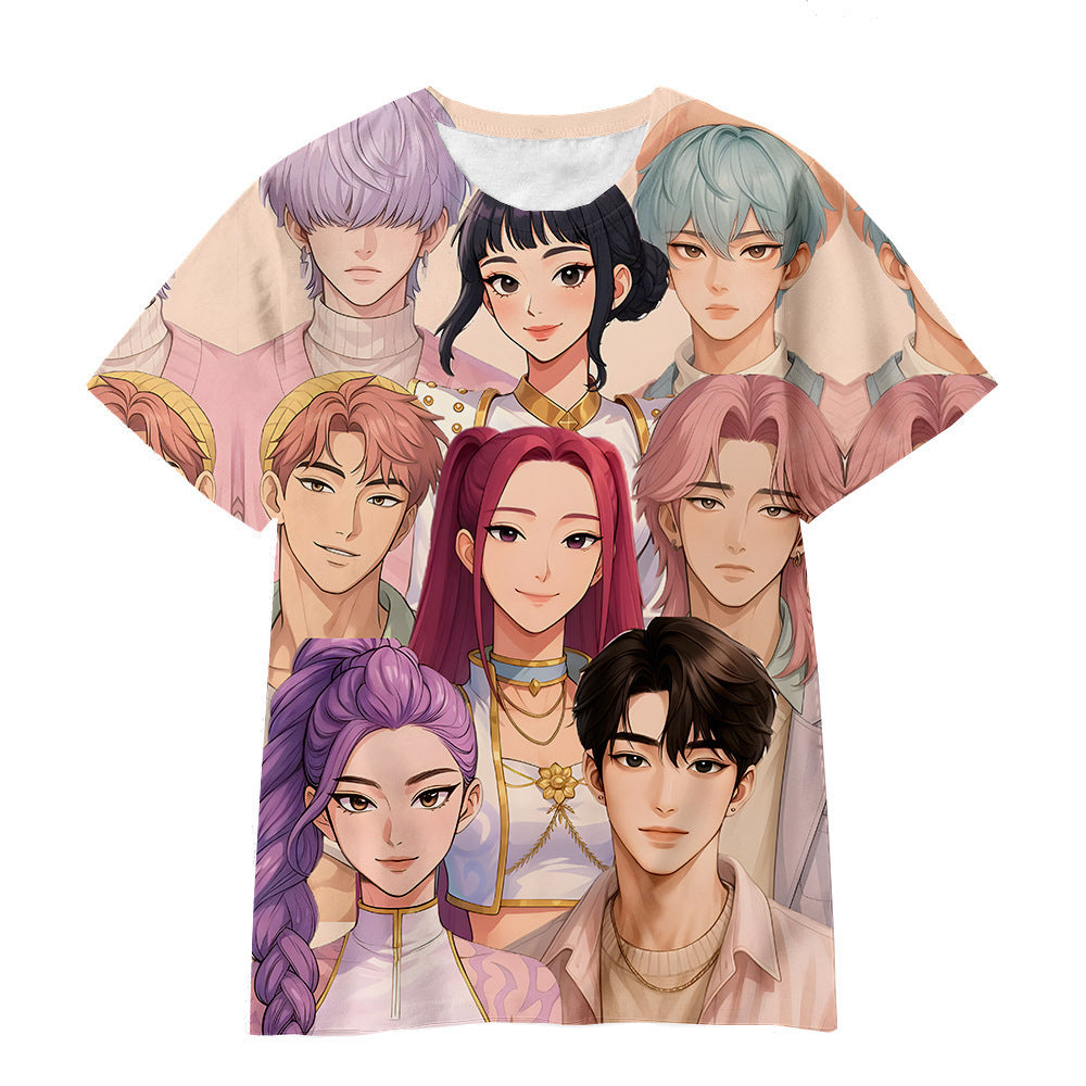 Witcher boy group 3d digital printing cross-border overseas casual loosefashion t-shirt k-pop girls t-shirt