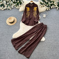 Lazy style pink embroidershirtloose pantstwo-piece setfemaleautumwork clothingslimming lookelegantsuitcasual