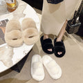 Fall/winter 2025 new fuzzy slippers for women - stylish outdoor wear, plush thick-soled slippers, korean style criss-cross strap home cotton slippers