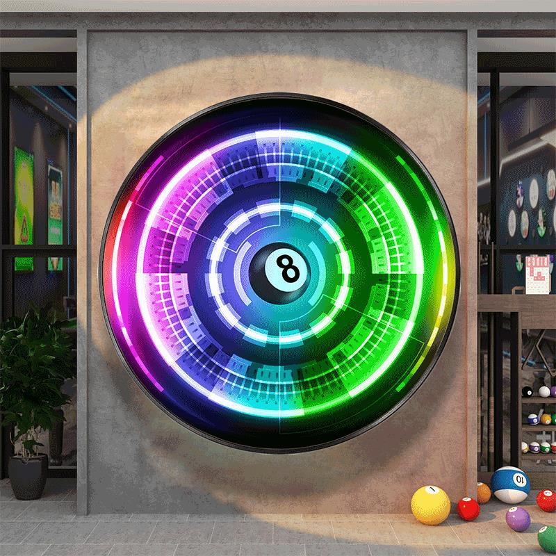 Billiards hall decorative painting Internet celebrity billiards hall led luminous ambient lights Symphony hanging painting club black eight ball lamp painting