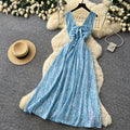 Frenchniche style blue printing suspender dress female summerk-style stereo flower large swingelegant princess dress fairy spirit