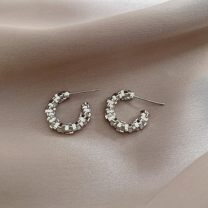 925 silver needle hong kong style retro metal earrings for women classy geometric plain hoop earrings easiest for match exaggerated work clothing earrings