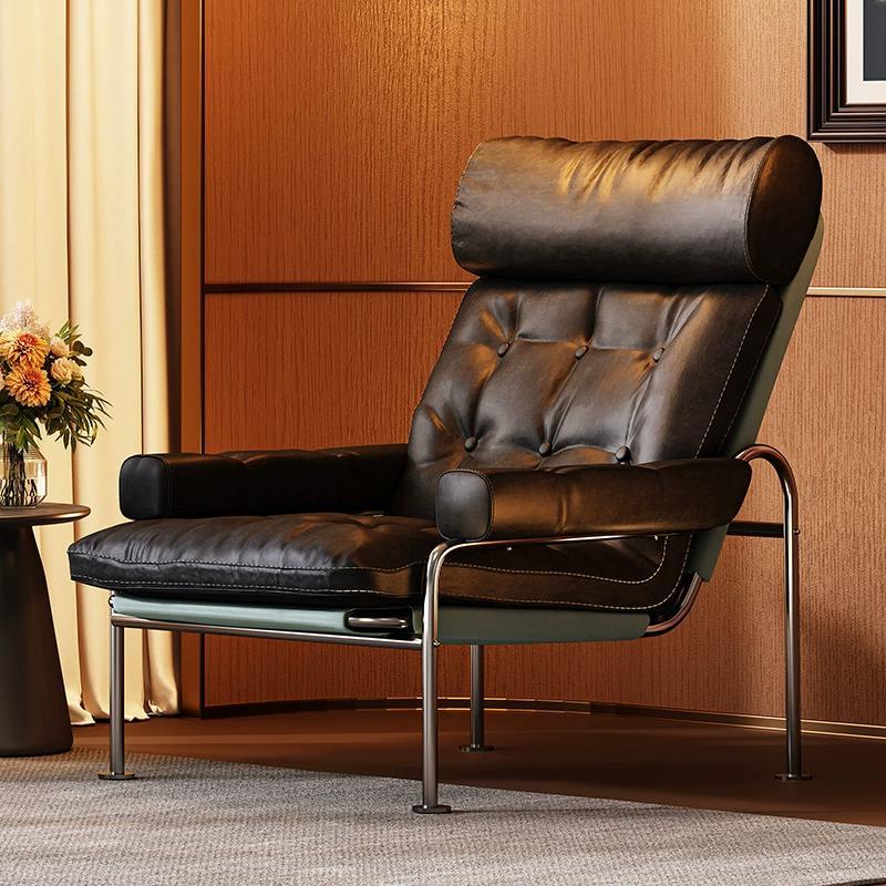 Used cigar chair bauhaus style oil wax genuine leather sofa chair designer accessible luxuryclassy living room armrest single chair