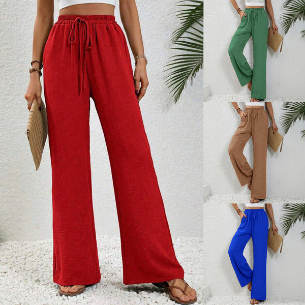 European and American women's   new casual pockets simple elastic waist drawstring trousers casual trousers trousers women