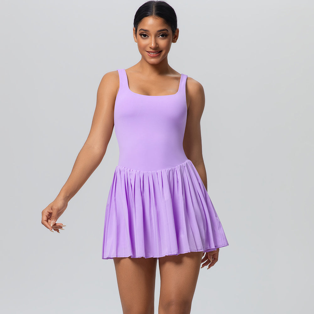 New arrival nude fake two-piece tennis skirt fashion tape bottom yoga fitness flap pocket pants pleated skirt sports dress women