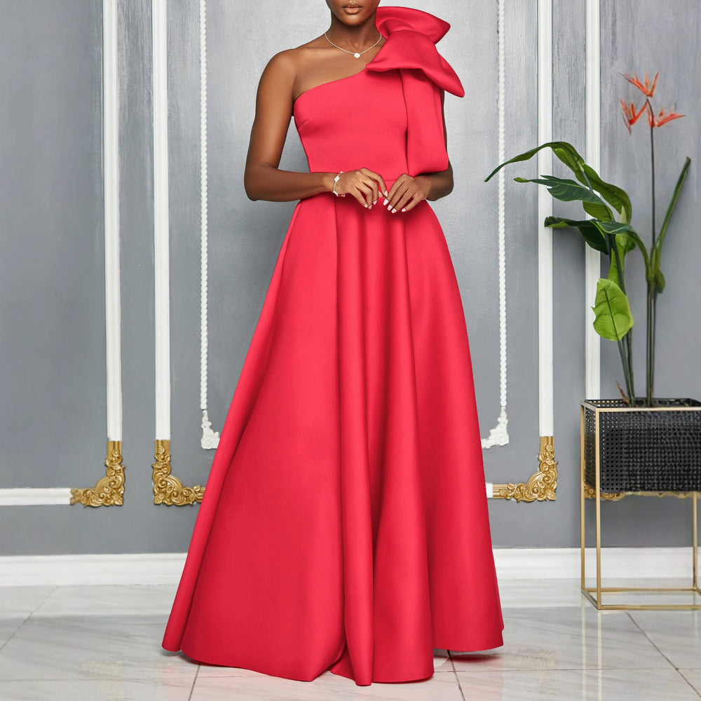 D3322 european and american women's clothing cross-border  new one-shoulder big bow sexy long gown african dress