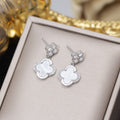 Tz-8304 silver white shell four-leaf clover earrings