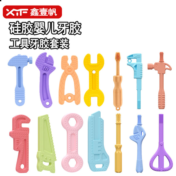 Hot Sale Cross-border Small Month Age Silicone Tools Toothpaste Set Straw Hollow Stick Baby Teeth Grinding Stick, Baby Toothpaste