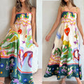 cross-border e-commerce european and american women's clothing: new summer collection - loose-fit art print off-shoulder high-waisted cami dress
