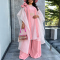 Trendy african-inspired loose sheer top & wide-leg pants set - pink robe two-piece outfit for parties & weddings