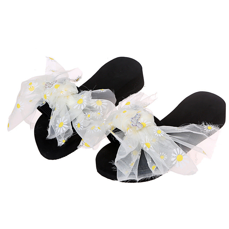 2024 spring/summer casual flat daisy bow sandals women's slippers wholesale - plus size sandals for export