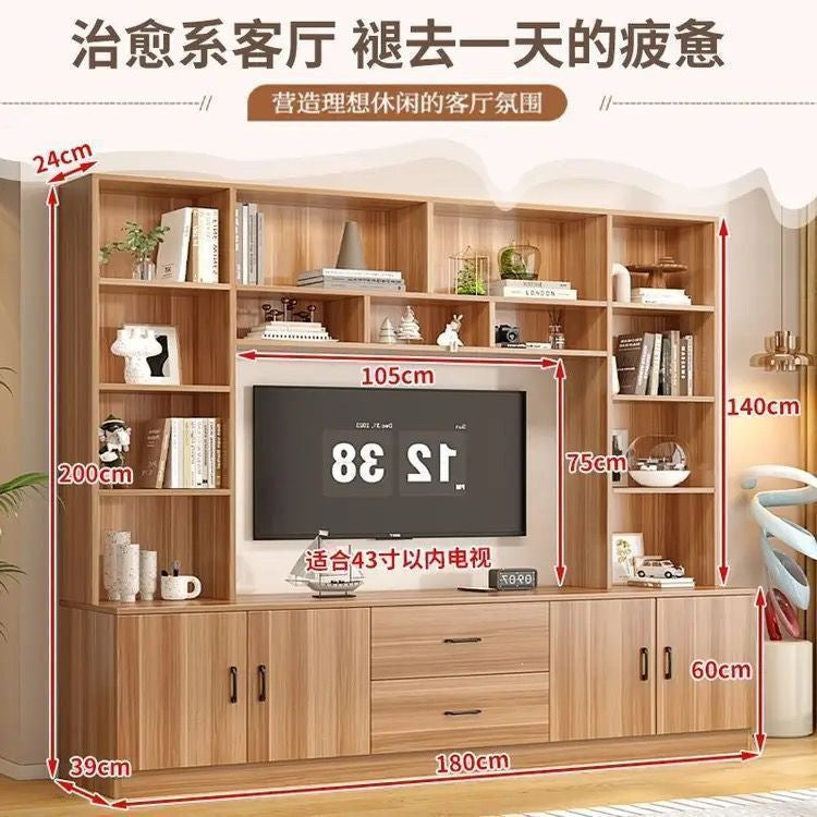 Solid wood tv cabinet all-in-one small apartment background wall living room wall cabinet multi-functional storage storage cabinet high cabinet against the wall