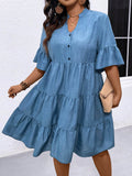 plus sizecasual skirt stand collar small v placket bell sleeves multi-layer patchwork loose imitation denim