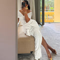 Fashioninsexport women's pure colordresssexy one-line collar off-shoulder sleeveless ribbon elegant slit skirt dress