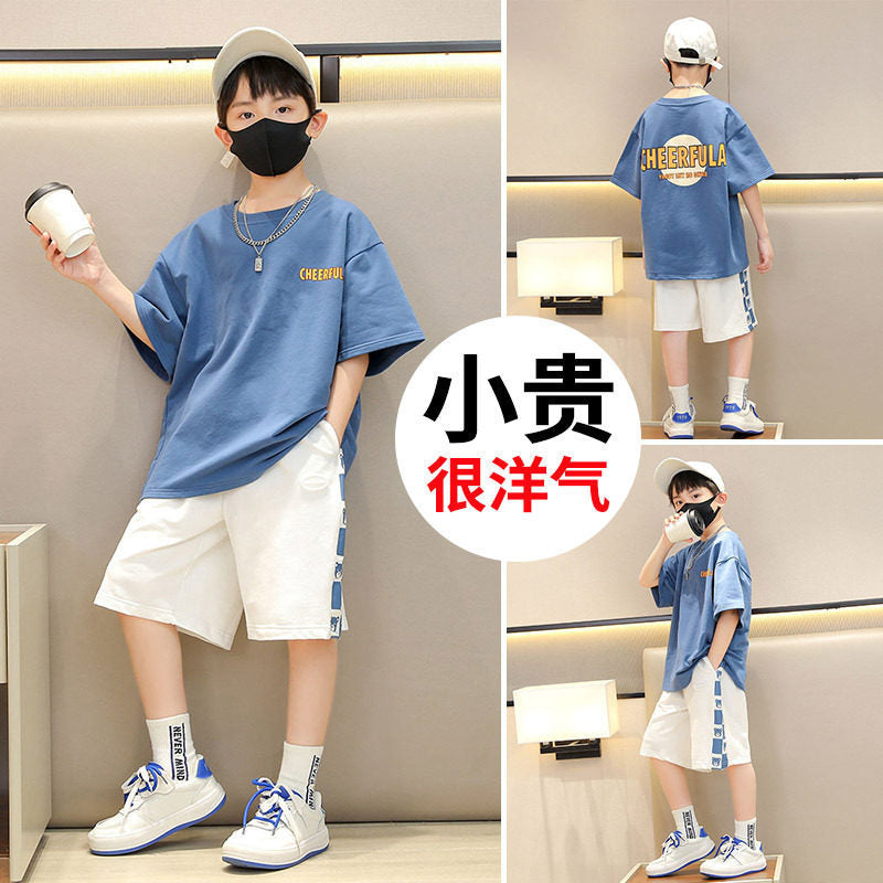 Kids fashionable short-sleeved shorts casualtwo-piece set boys sports suitnew arrivalchildren's summer wear