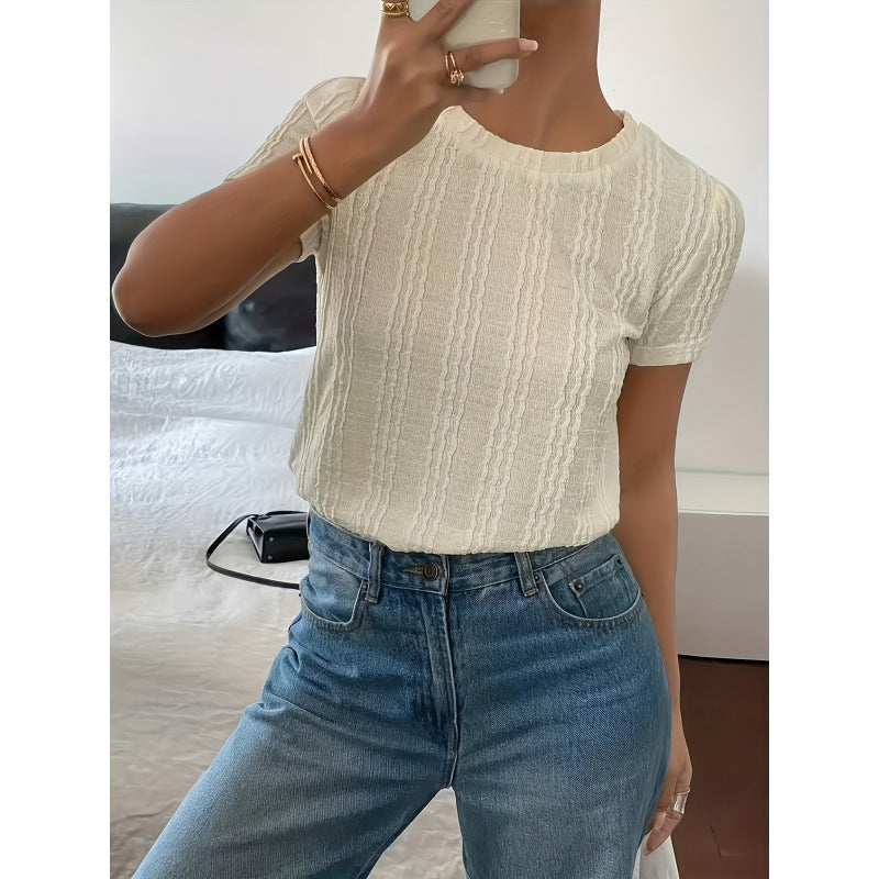code new arrival  original women's pure color round neck short-sleeved casual style t-shirt texture
