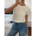 code new arrival  original women's pure color round neck short-sleeved casual style t-shirt texture