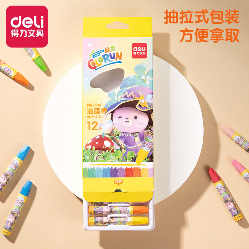 Deli 6961 oil painting stick 12-color children's crayon box gift art painting supplies student children's graffiti pen