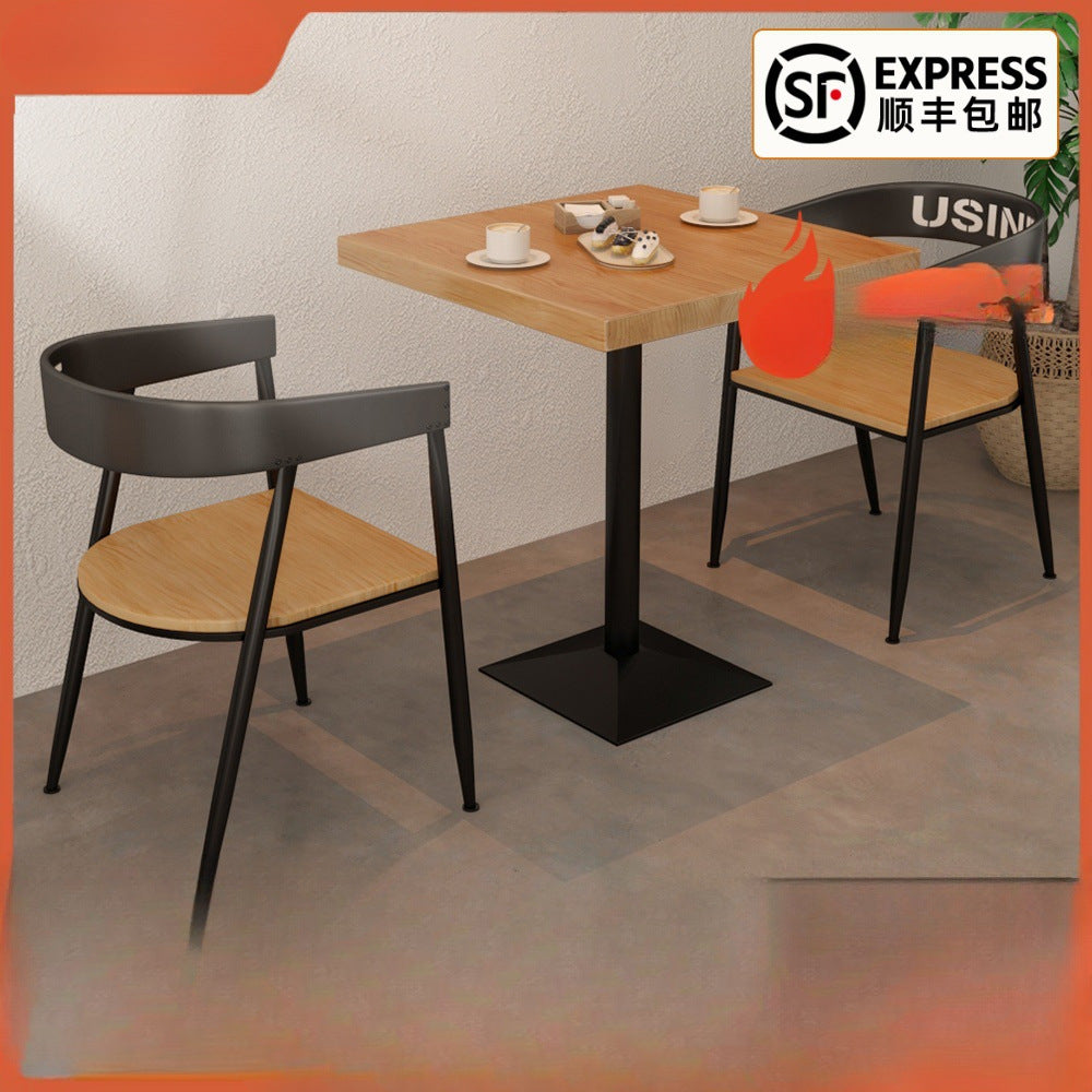 Cafe square table square wrought iron solid wood dining table commercial staff restaurant snack bar table and chair combination 1016
