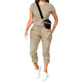 Amazon cross-border e-commerce fashion casual women's solid color crew neck top and multi-pocket pants set - versatile style