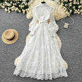 Luxury chic polo collar dress - spring collection: exquisite embroidered mesh, unique design, ethereal and elegant maxi dress