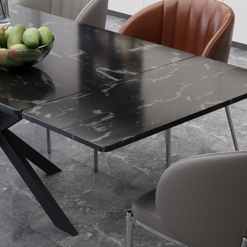 Customizable italian sintered stone rectangular dining table - minimalist modern design for small spaces, light luxury nordic style, with extendable leaf