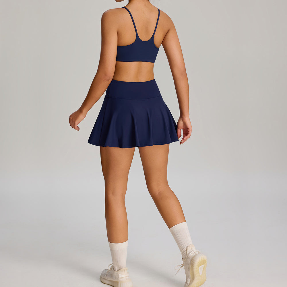 Amazon's new fashion tape yoga sports suit women's outdoor badminton fitness wear flap pocket pants tennis skirt suit