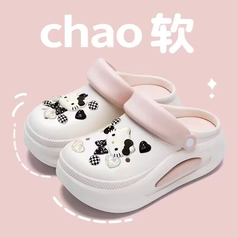 Summer shoes for women, cute thick sole dopamine heightening hole beach non-slip sandals outwear slippers toe cap clogs