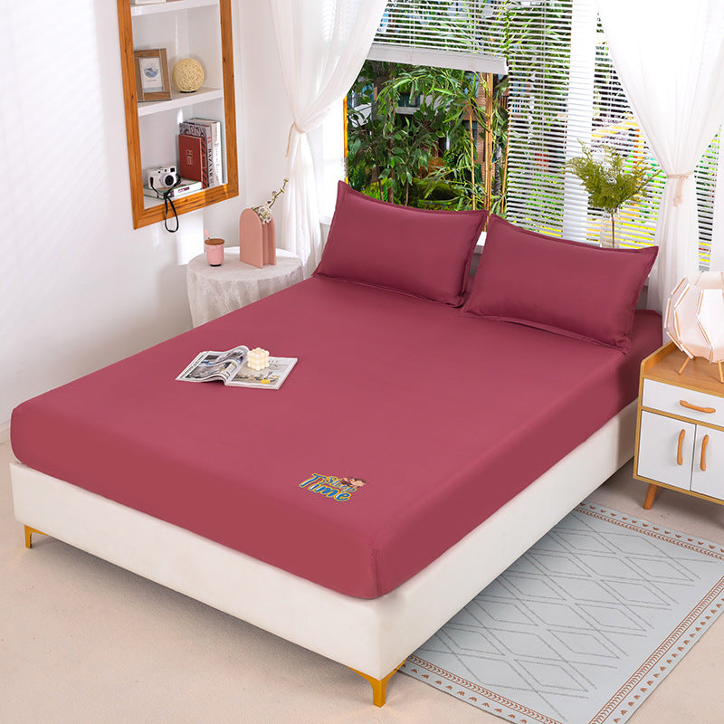 Pure colorprinting fitted sheet single piece double bed cover bed cover brushed bed sheets protective cover fitted sheet three-piece set