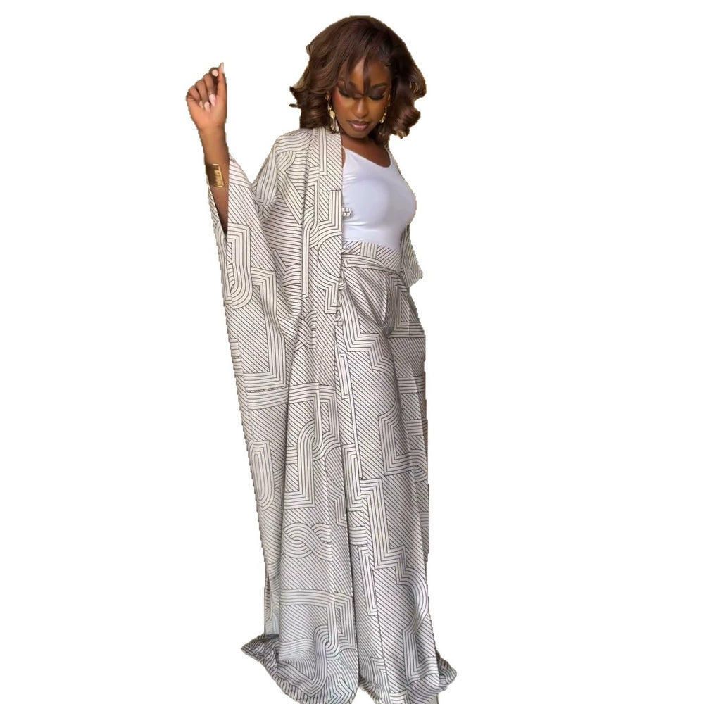 European and american cross-border african women's clothing  summer new casual elegant printed long shirt wide-leg pants set