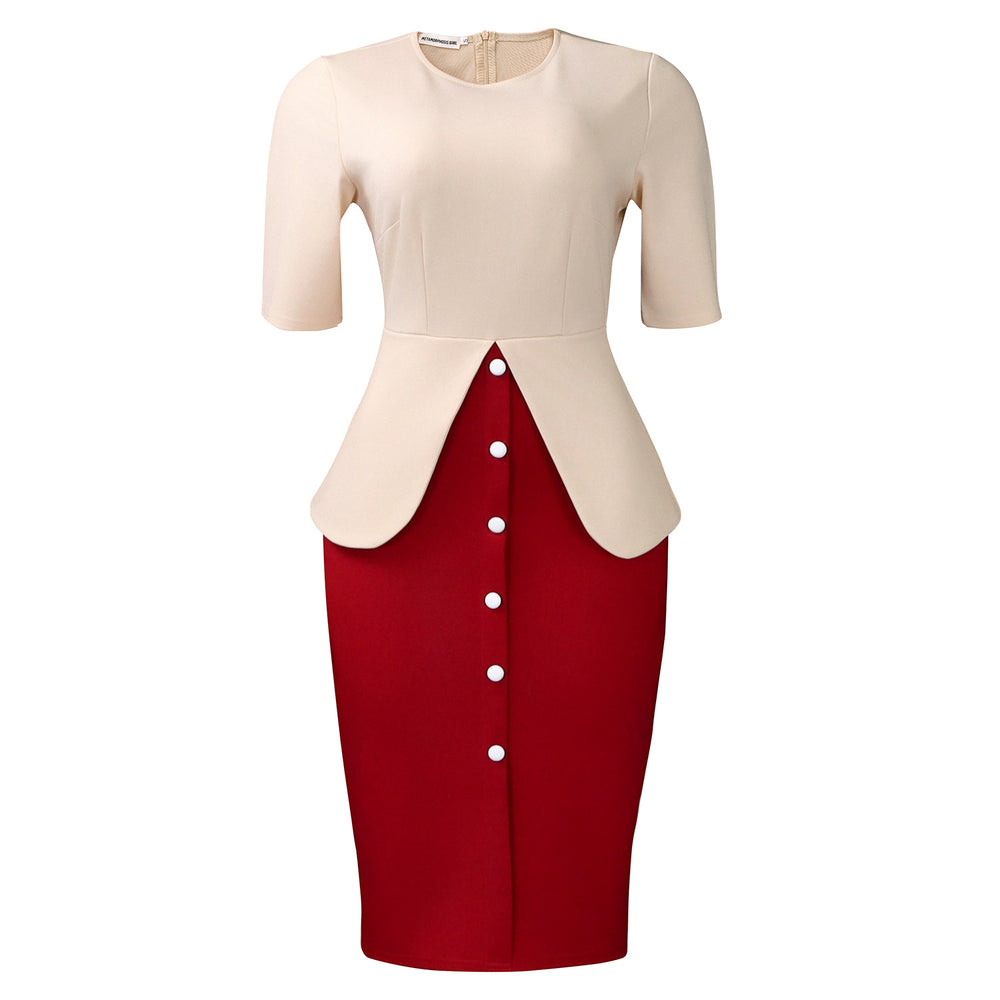 D3359  cross-border e-commerce new arrival: elegant and stylish round neck, five-sleeve, patchwork bodycon dress