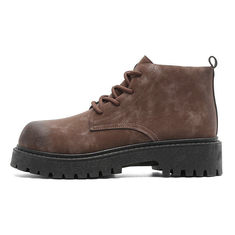 Men's martin boots: 2026 spring collection - british retro high-top yellow boots, outdoor hiking thick-soled work boots