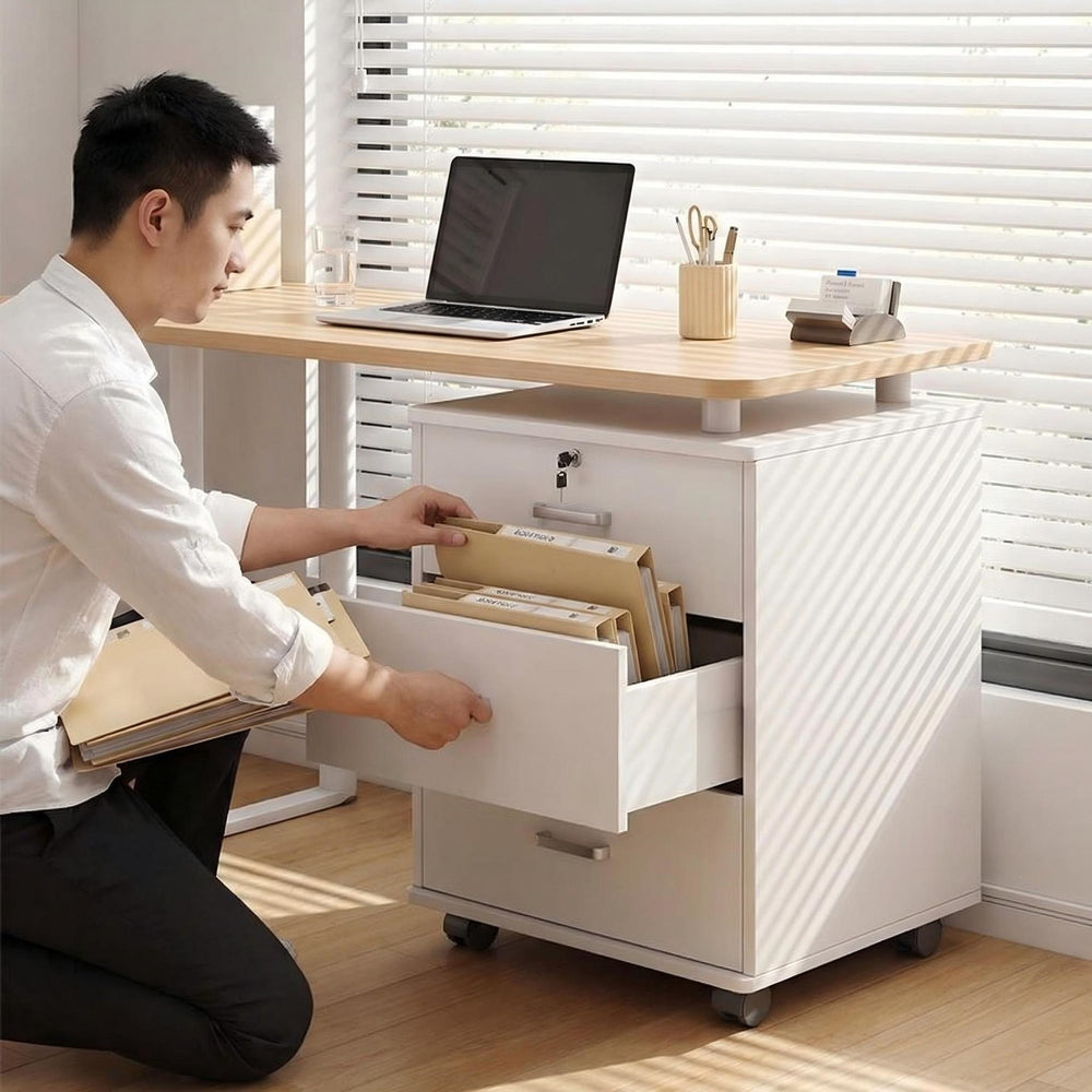 Under-desk file cabinet, wooden side cabinet with lock, office cabinet, printer drawer, storage cabinet, low cabinet